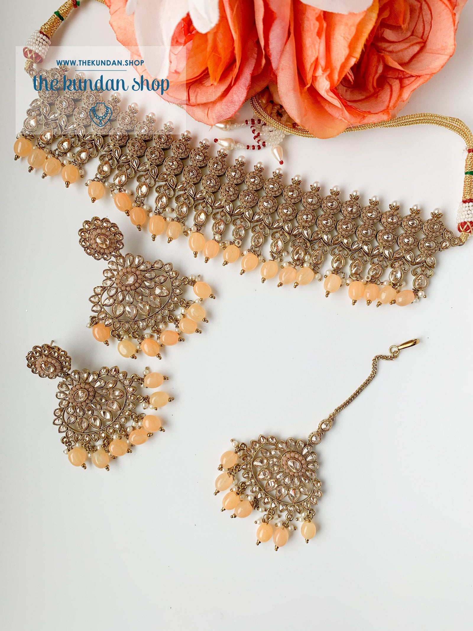 Delusion in Peach Necklace Sets THE KUNDAN SHOP 