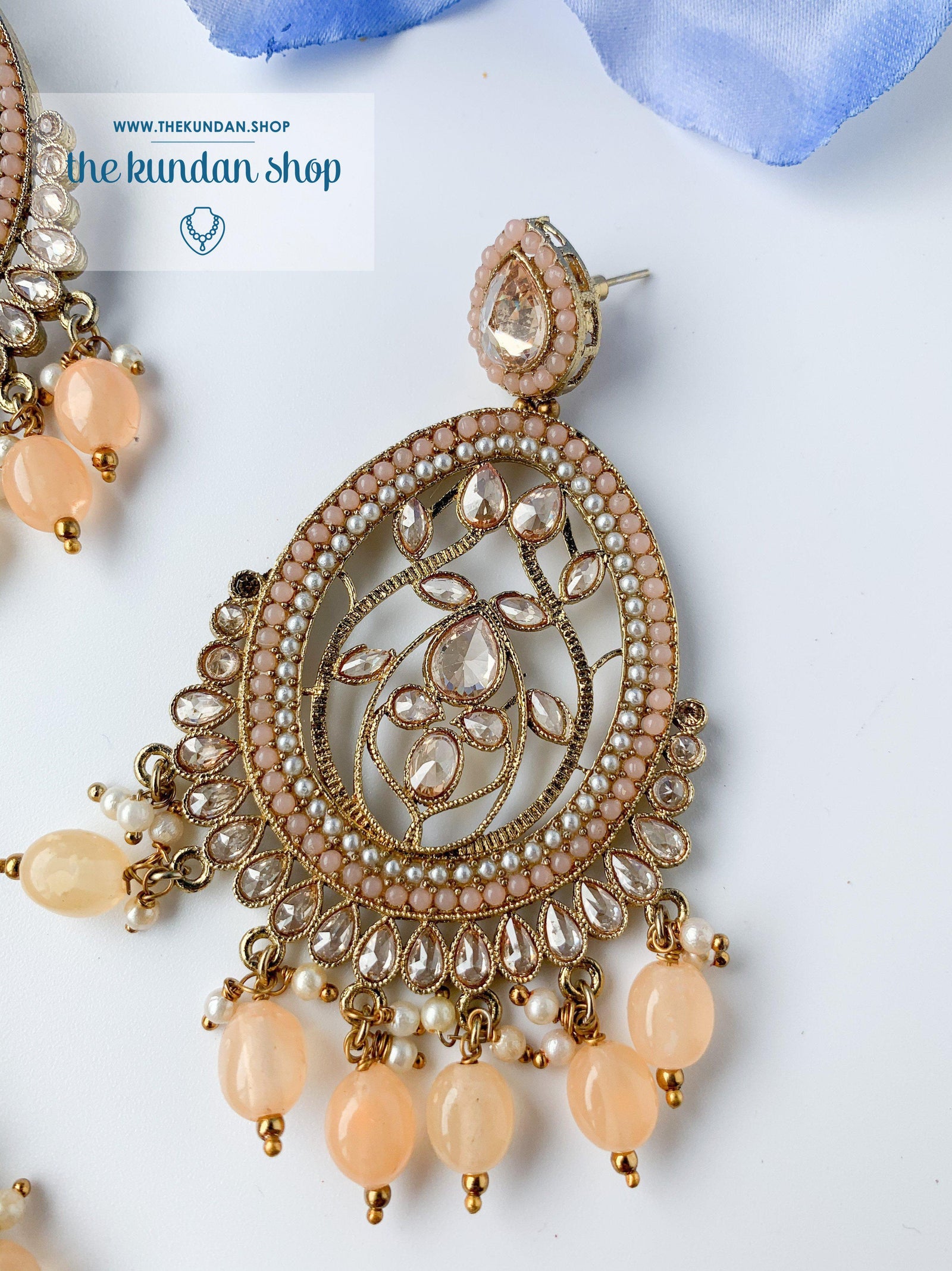 Forgiving in Peach Earrings + Tikka THE KUNDAN SHOP 