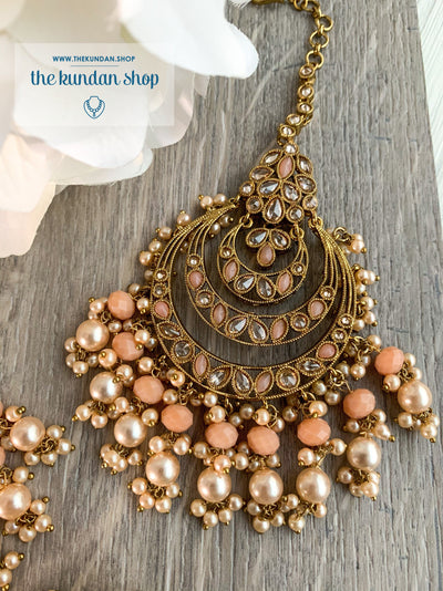 Candid in Peach Earrings + Tikka THE KUNDAN SHOP 