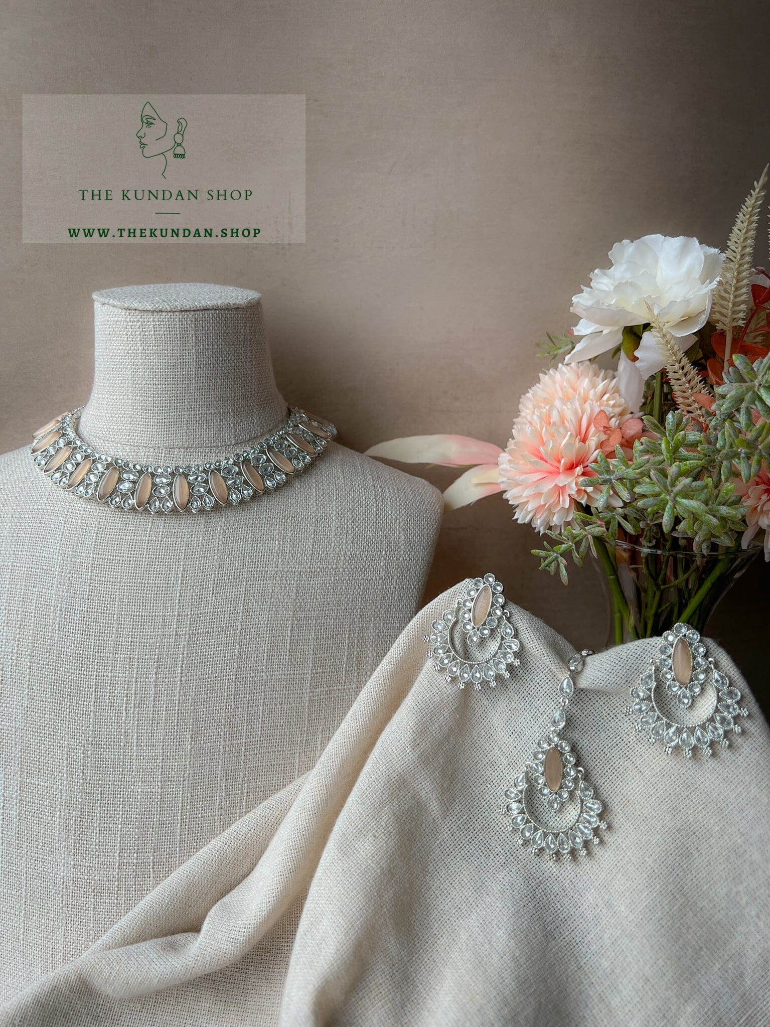 Considered in Silver & Peach Necklace Sets THE KUNDAN SHOP 
