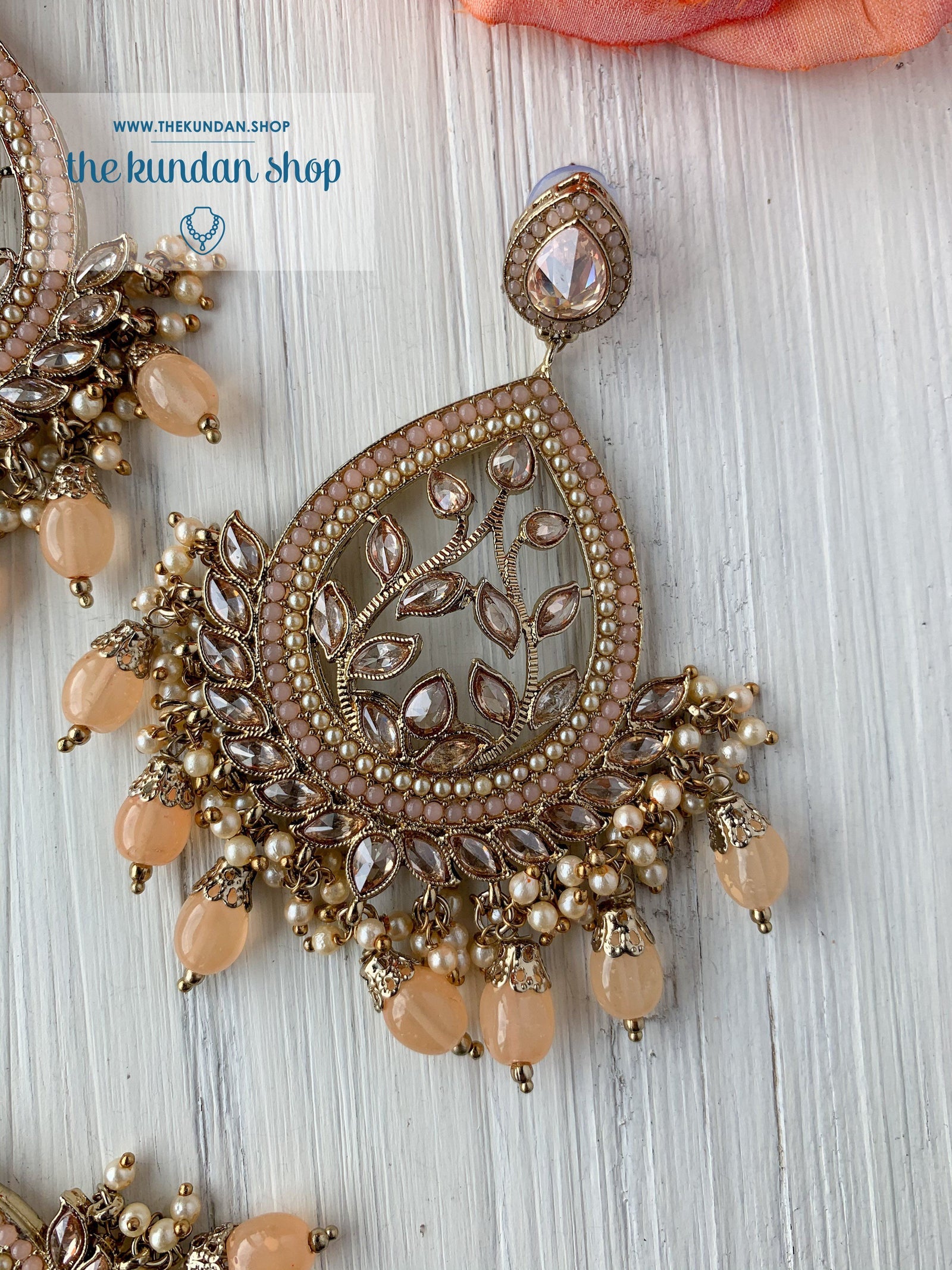 Bold Move - Light Peach Earrings + Tikka THE KUNDAN SHOP 