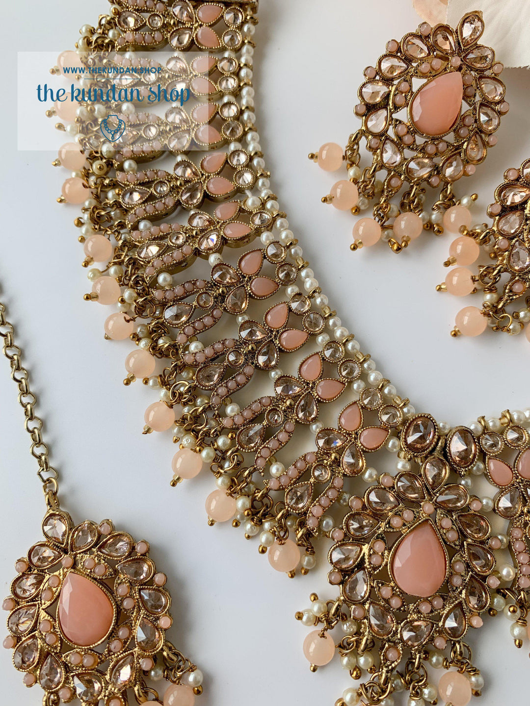 Veiled in Polki, in Peach Necklace Sets THE KUNDAN SHOP 