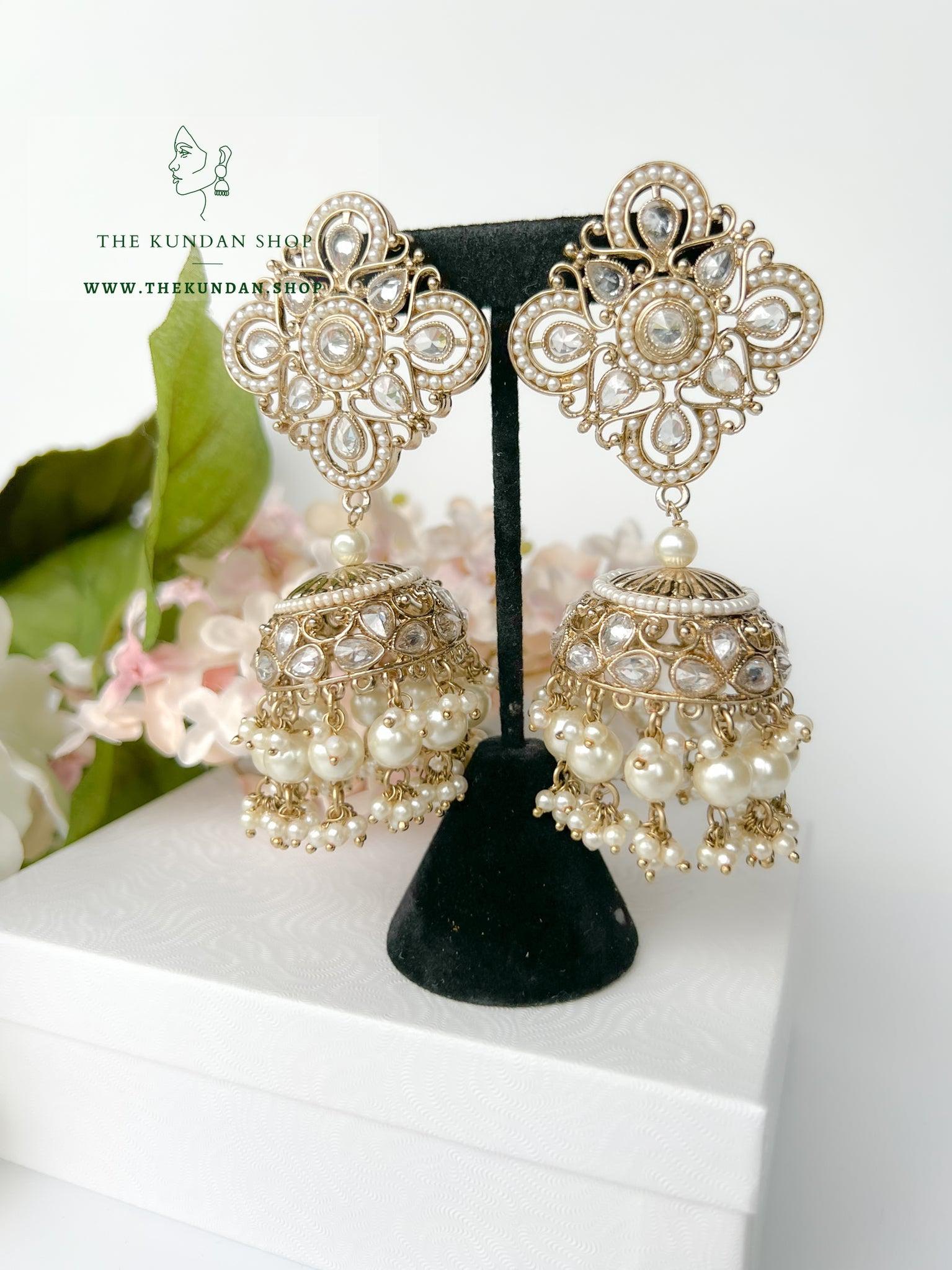 Artful in Pearl in Clear Stone Earrings + Tikka THE KUNDAN SHOP 