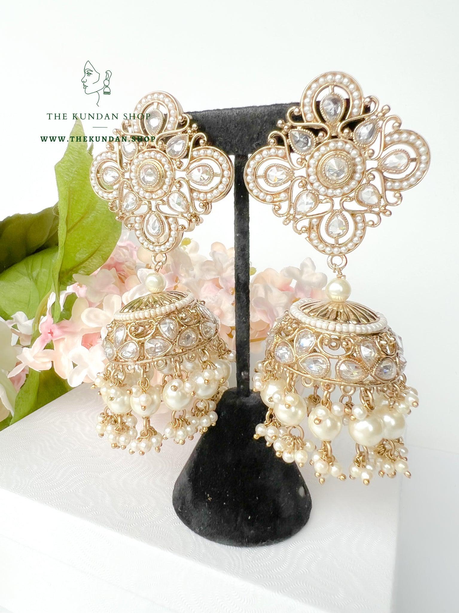 Artful in Pearl in Clear Stone Earrings + Tikka THE KUNDAN SHOP 