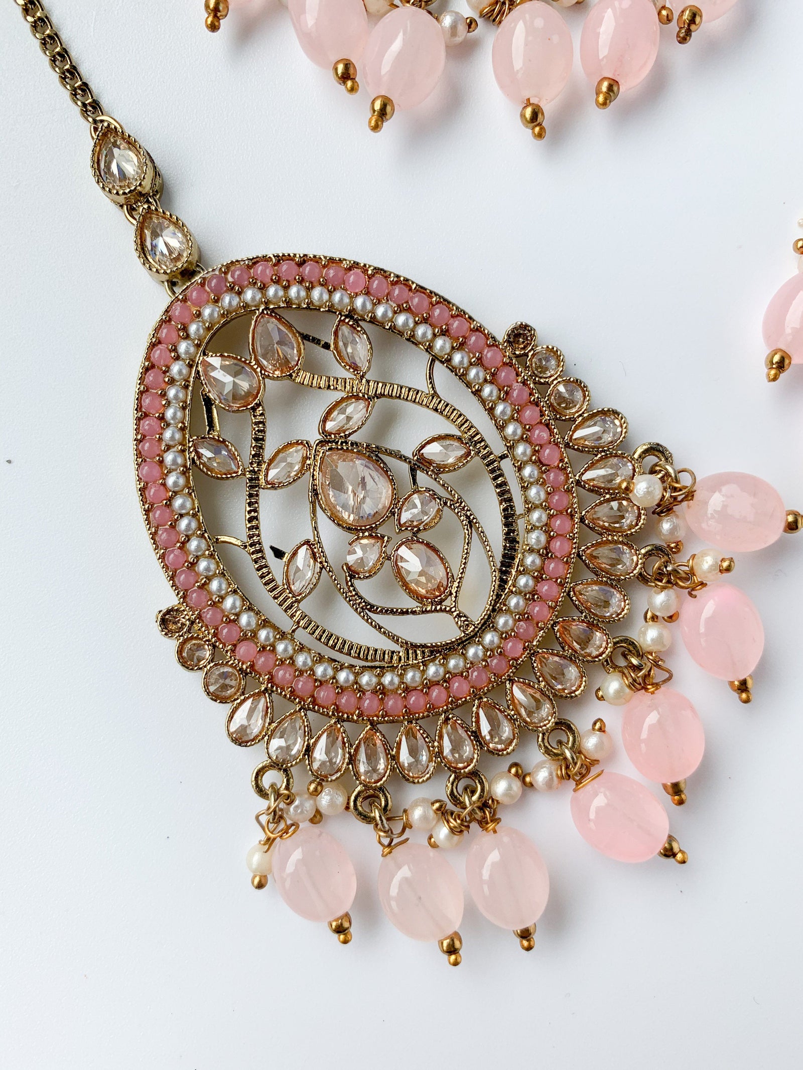 Forgiving in Light PInk Earrings + Tikka THE KUNDAN SHOP 