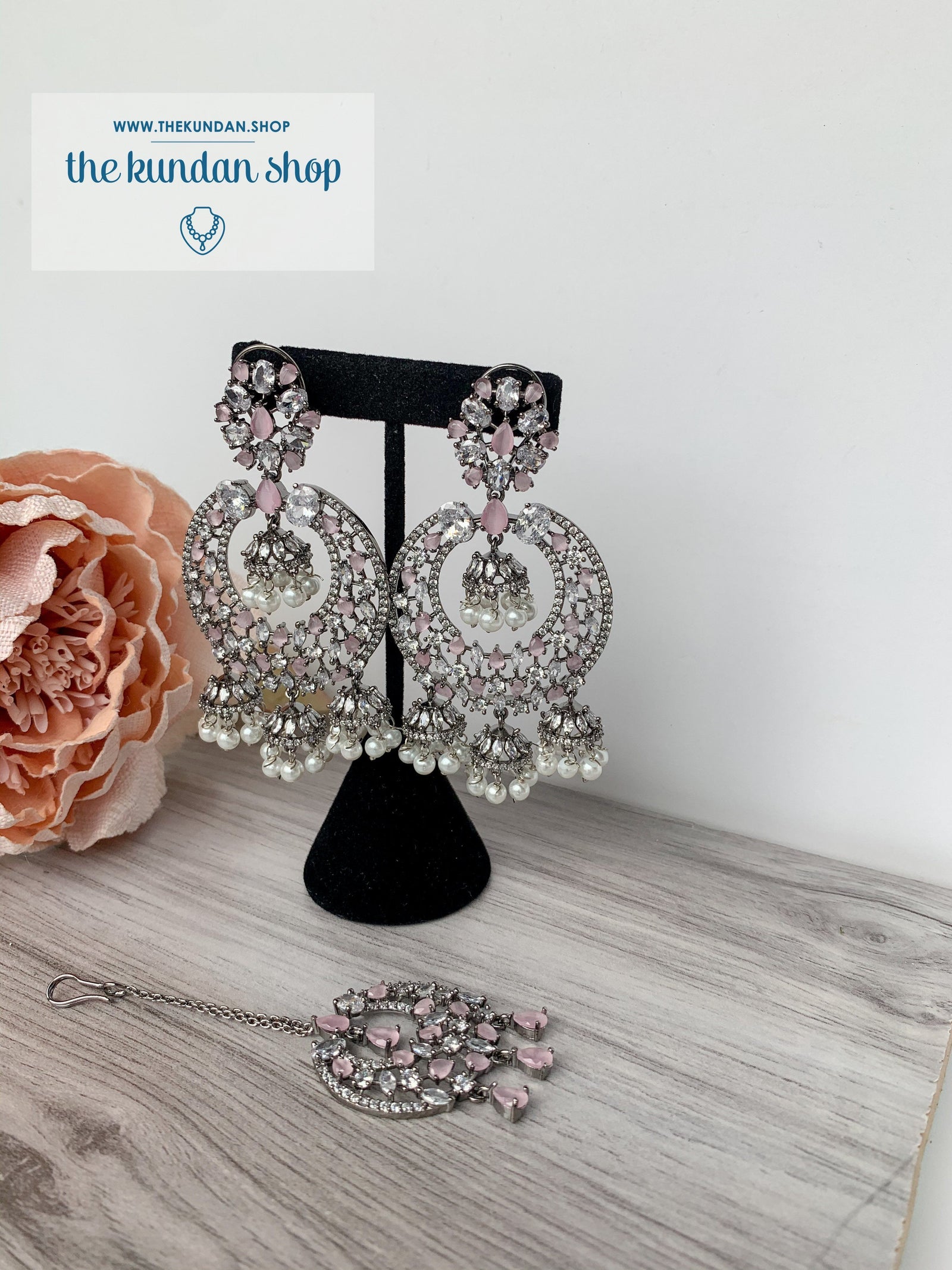 Humble in Black & Pink Earrings + Tikka THE KUNDAN SHOP 