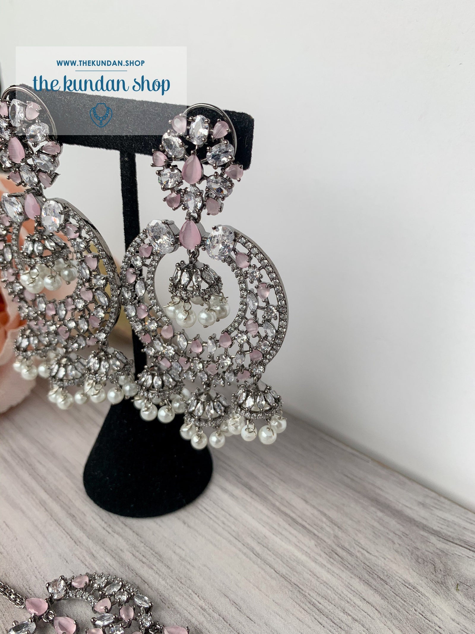 Humble in Black & Pink Earrings + Tikka THE KUNDAN SHOP 