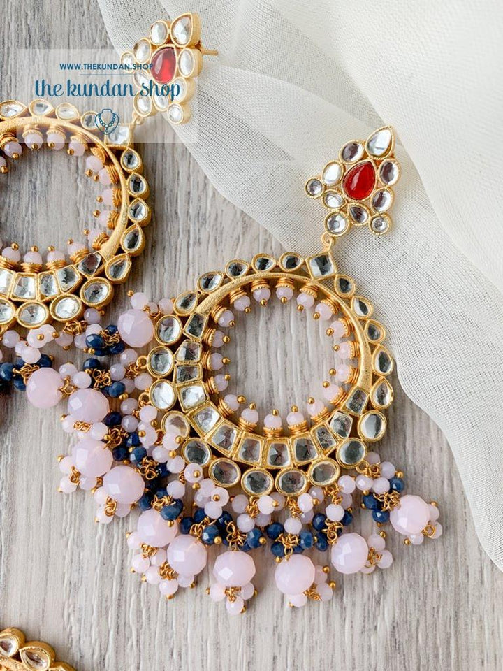 Aura in Pink & Blue Earrings + Tikka THE KUNDAN SHOP 