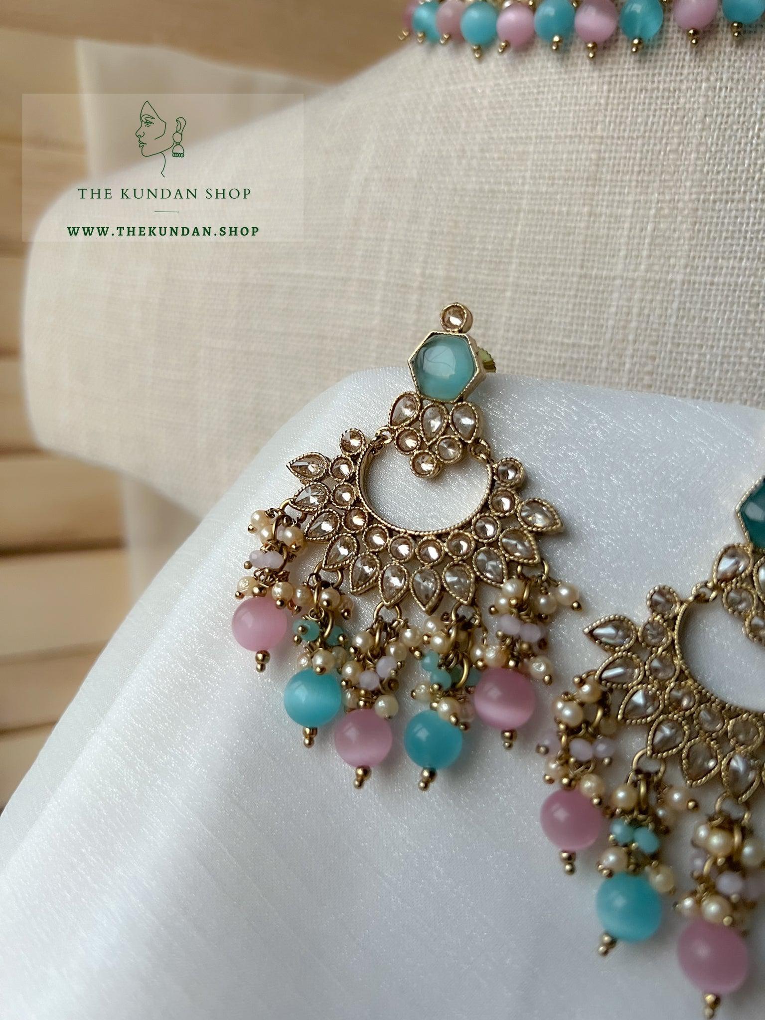 Embrace Polki in Pink & Blue Necklace Sets THE KUNDAN SHOP 