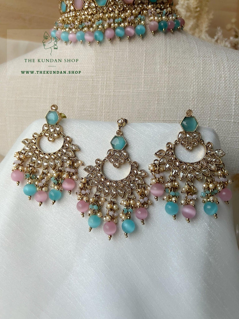 Embrace Polki in Pink & Blue Necklace Sets THE KUNDAN SHOP 