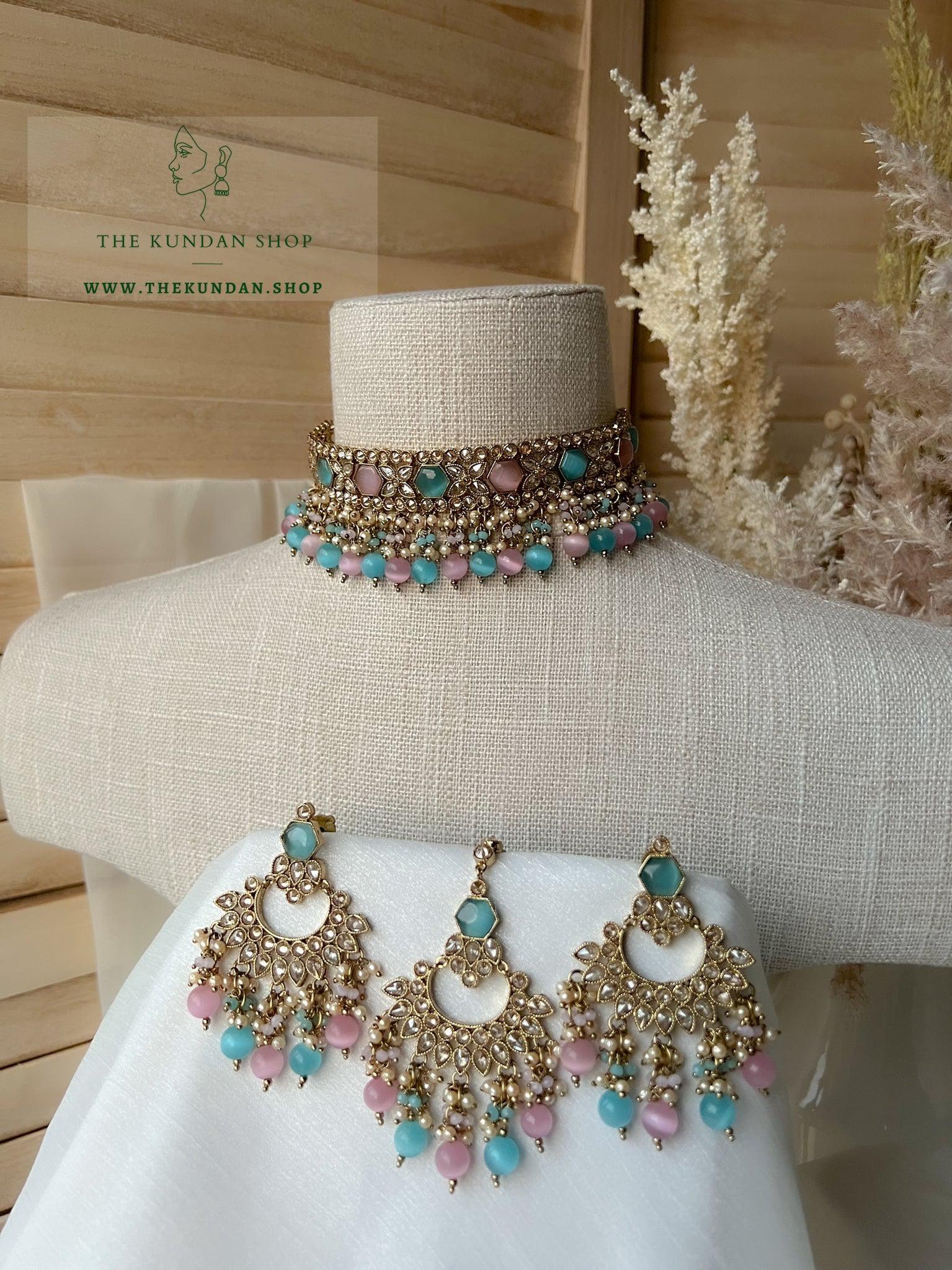Embrace Polki in Pink & Blue Necklace Sets THE KUNDAN SHOP 