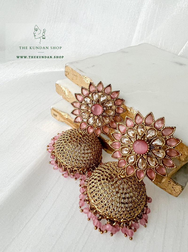 Floral Jhumkis Earrings THE KUNDAN SHOP Pink 