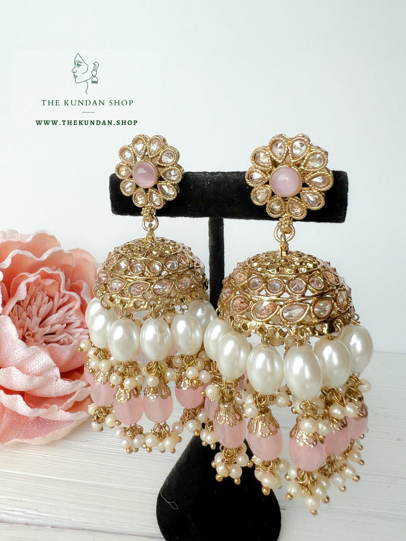 Finery Jhumkis in Pink Earrings + Tikka THE KUNDAN SHOP 