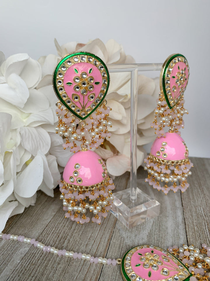 Ironic 2.0 in Pink Earrings + Tikka THE KUNDAN SHOP 