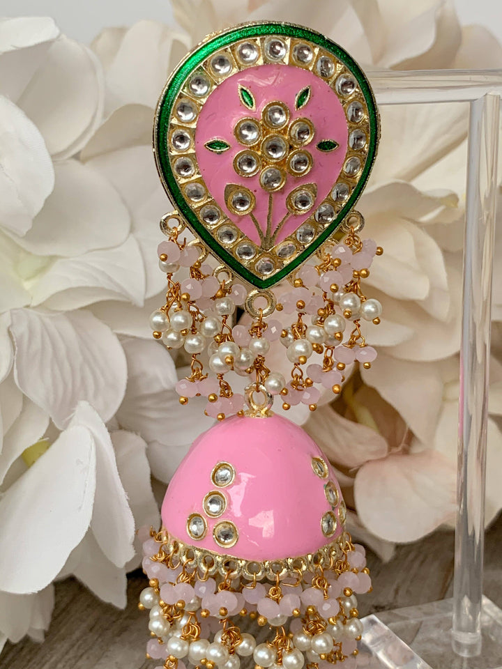 Ironic 2.0 in Pink Earrings + Tikka THE KUNDAN SHOP 