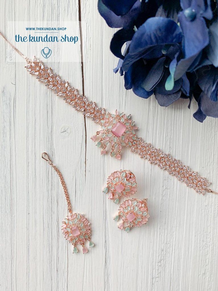 Captivate in Rose Gold & Pink Mint Necklace Sets THE KUNDAN SHOP 
