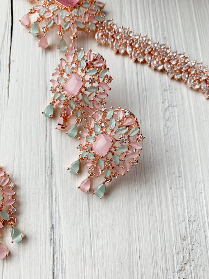 Captivate in Rose Gold & Pink Mint Necklace Sets THE KUNDAN SHOP 