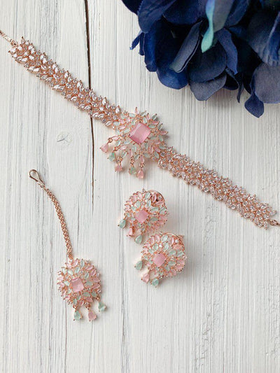Captivate in Rose Gold & Pink Mint Necklace Sets THE KUNDAN SHOP 
