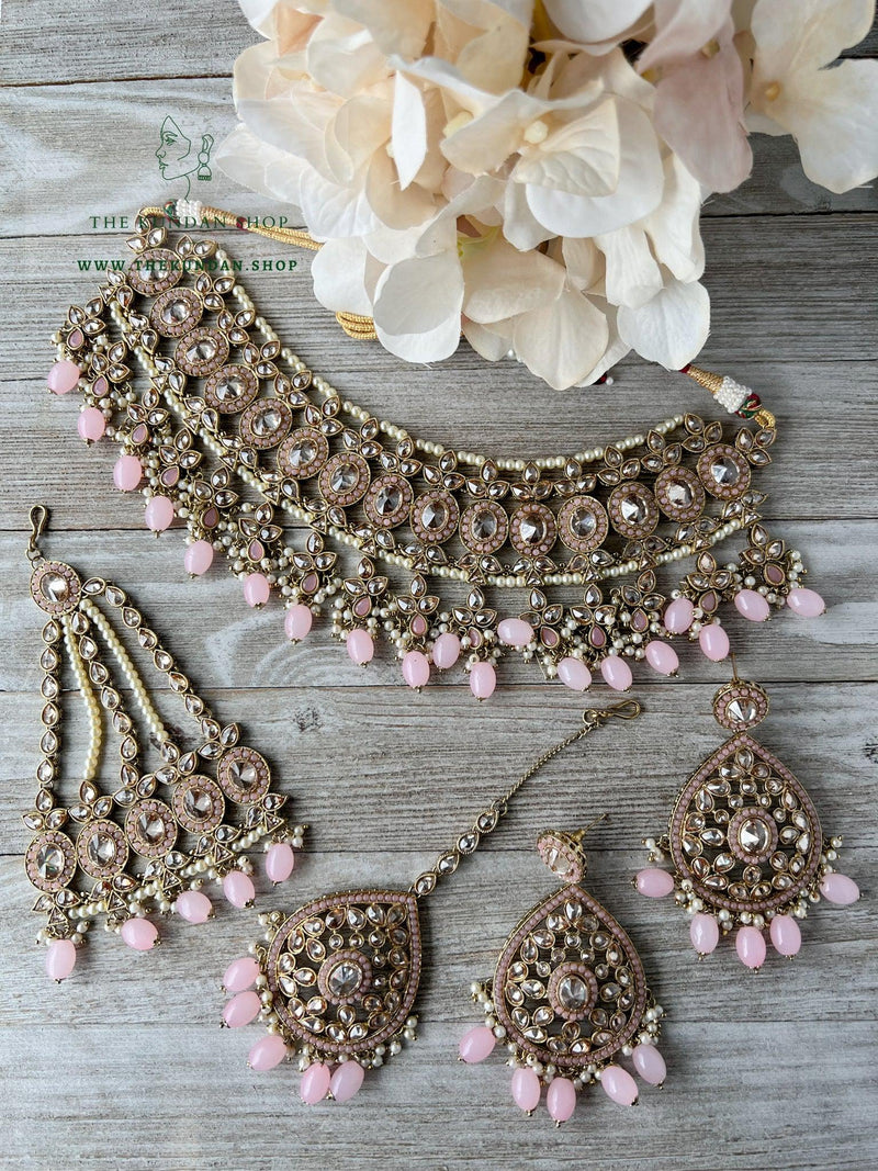 Dignify Set in Pink Necklace Sets THE KUNDAN SHOP 