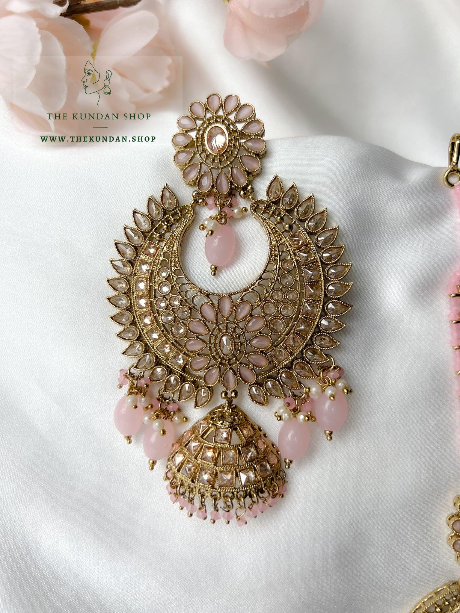 Chosen Polki in Pink Earrings + Tikka THE KUNDAN SHOP 
