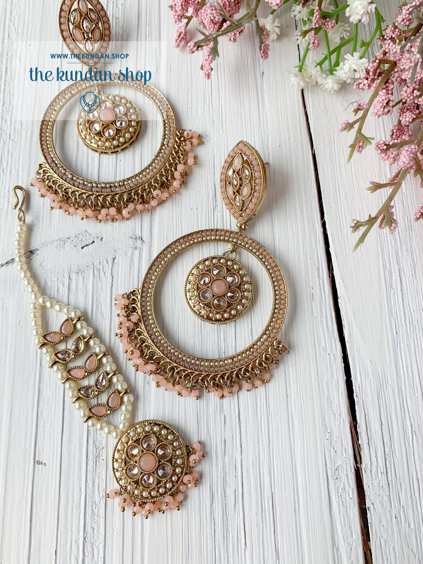Ardent in Pink Earrings + Tikka THE KUNDAN SHOP 