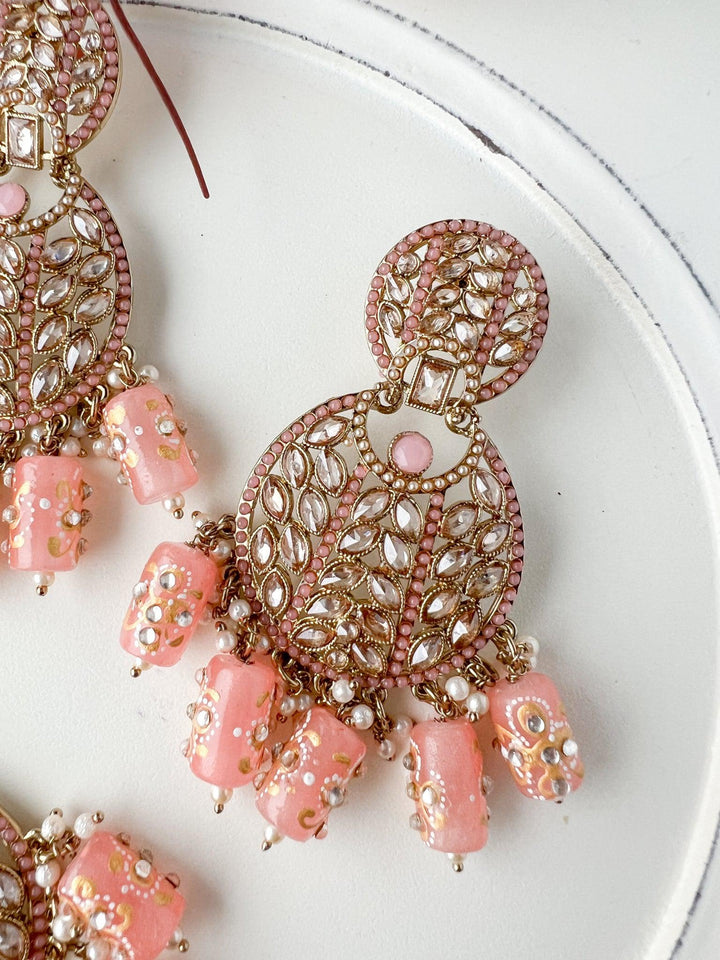 Whispers in Light Pink Earrings + Tikka THE KUNDAN SHOP 