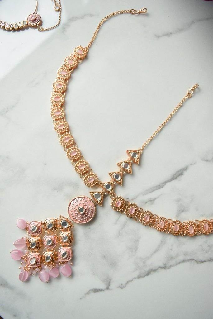 Recognition in Pink Full Bridal Set THE KUNDAN SHOP 
