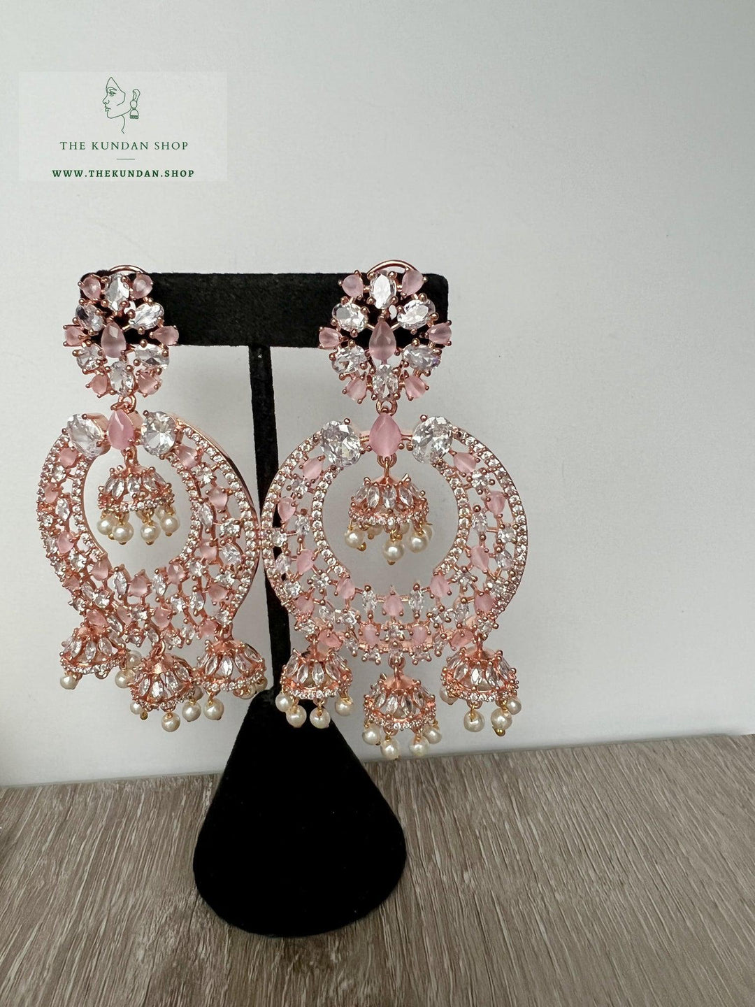 Humble in Rose Gold & Pink Earrings + Tikka THE KUNDAN SHOP 