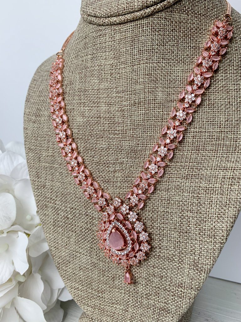 Favored Drops in Rose Gold & Pink Necklace Sets THE KUNDAN SHOP 