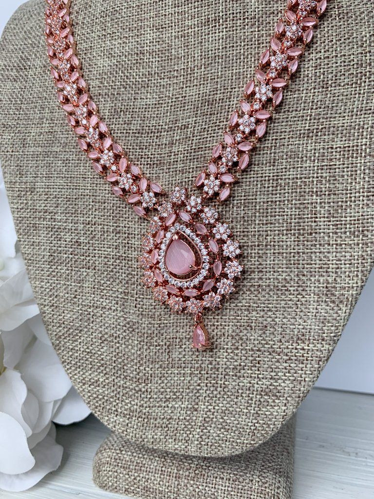 Favored Drops in Rose Gold & Pink Necklace Sets THE KUNDAN SHOP 