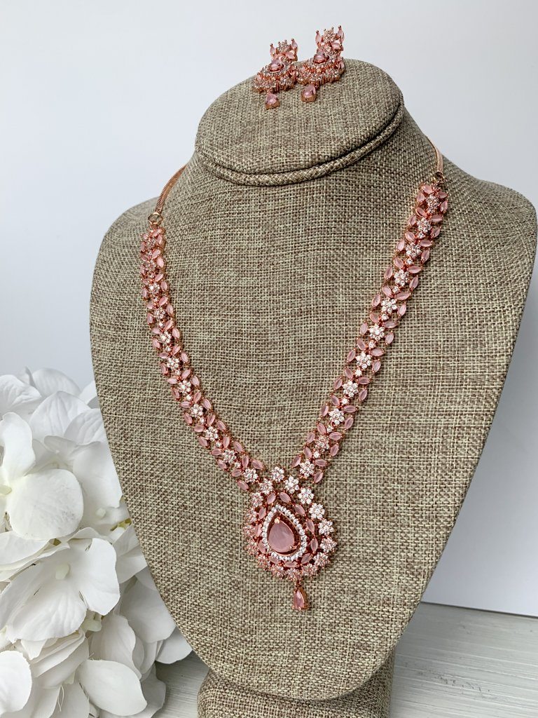 Favored Drops in Rose Gold & Pink Necklace Sets THE KUNDAN SHOP 