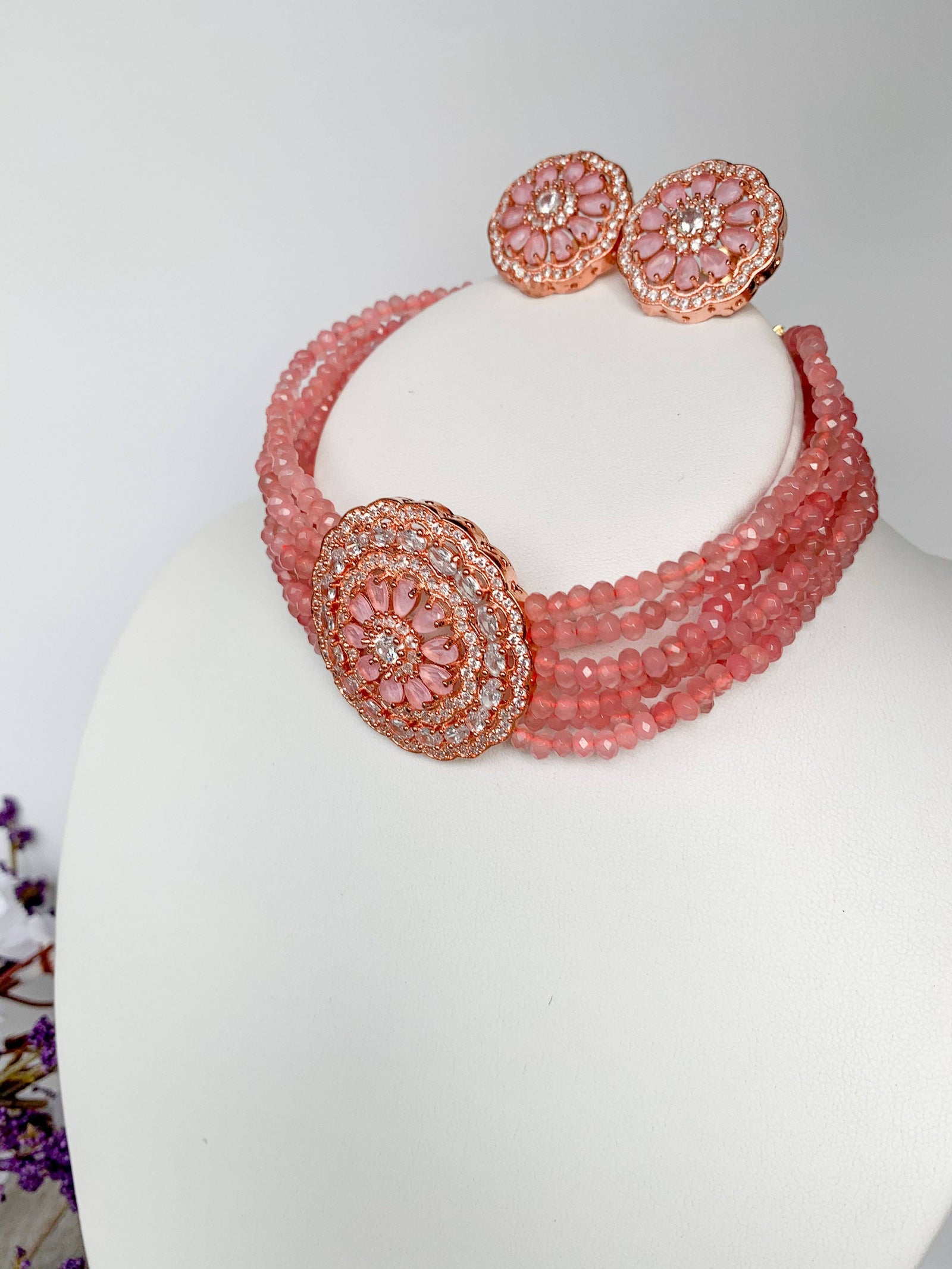 A Floral Illusion in Pink Necklace Sets THE KUNDAN SHOP 