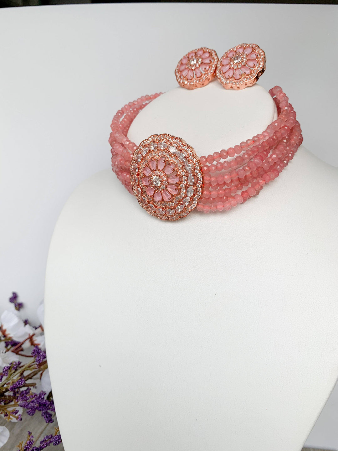 A Floral Illusion in Pink Necklace Sets THE KUNDAN SHOP 