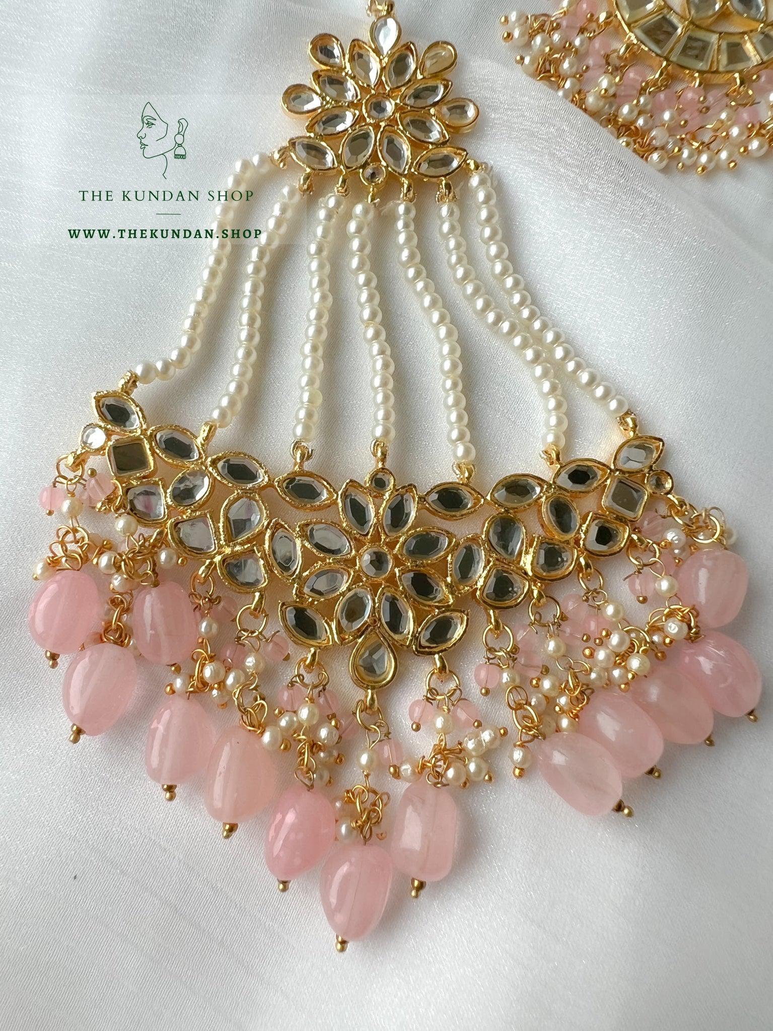 Flashy Mirror in Light Pink Earrings + Tikka THE KUNDAN SHOP 