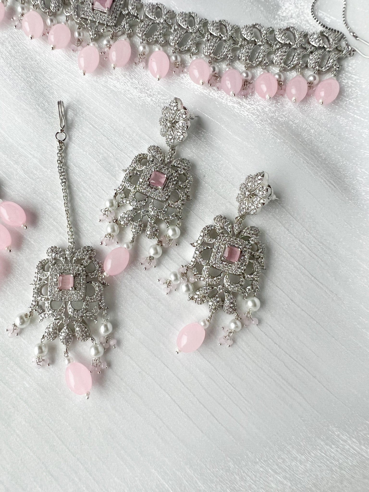 Essential in Silver & Pink Necklace Sets THE KUNDAN SHOP 