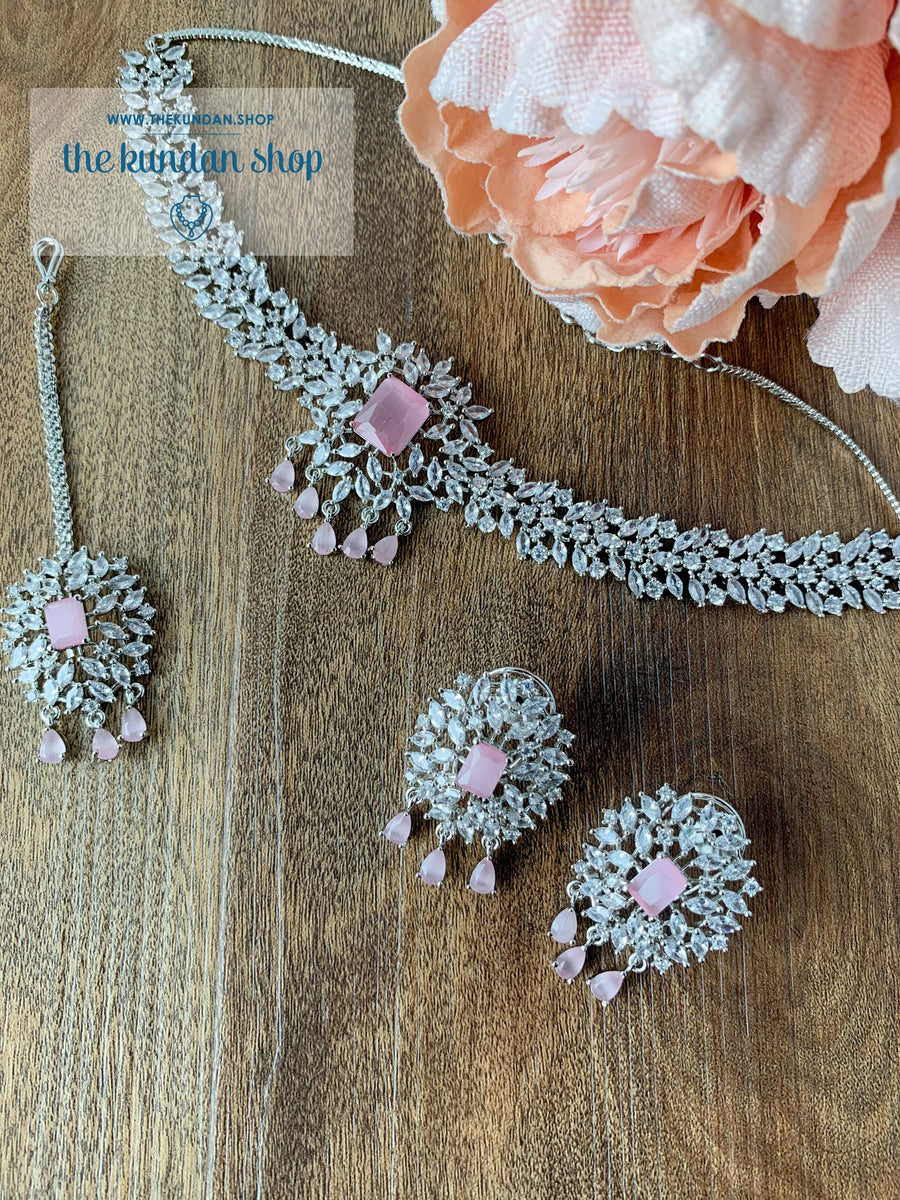 Captivate in Silver Pink Necklace Sets THE KUNDAN SHOP 