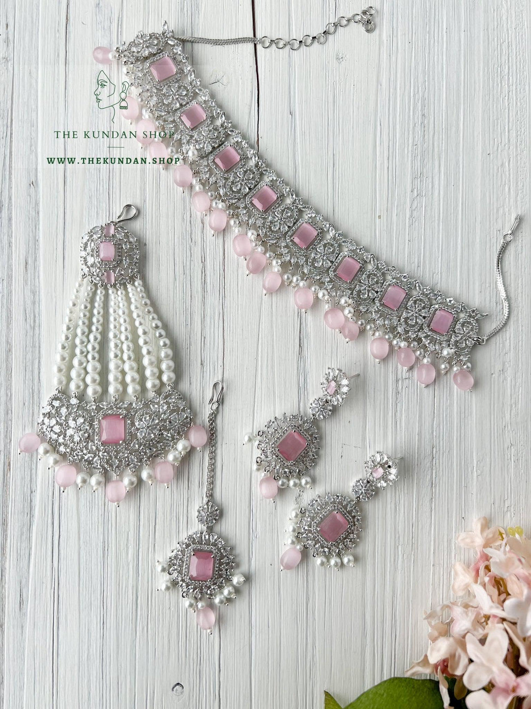 Exquisite in Silver & Pink Necklace Sets THE KUNDAN SHOP 