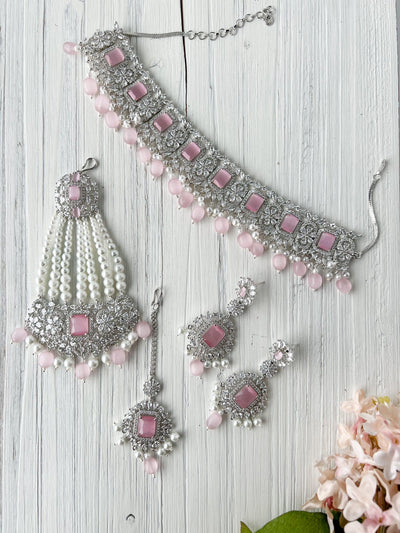 Exquisite in Silver & Pink Necklace Sets THE KUNDAN SHOP 
