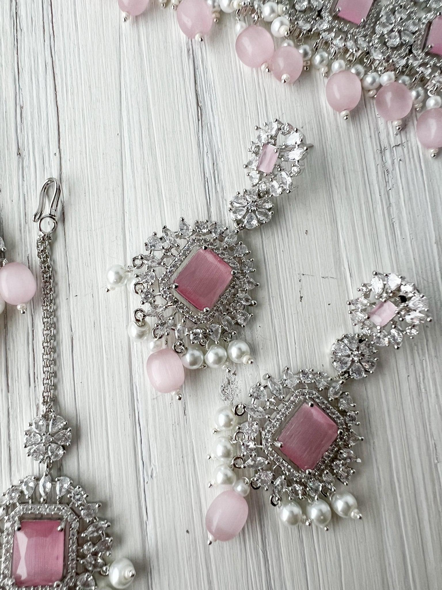 Exquisite in Silver & Pink Necklace Sets THE KUNDAN SHOP 