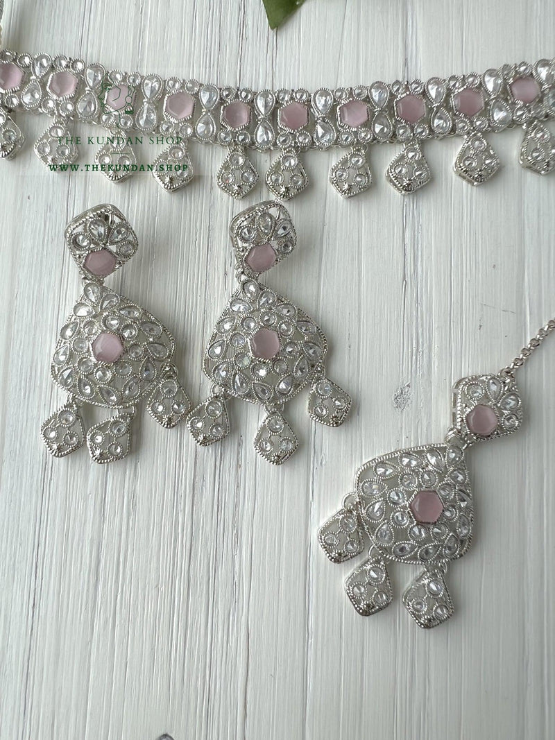 Curious in Silver & Pink Necklace Sets THE KUNDAN SHOP 
