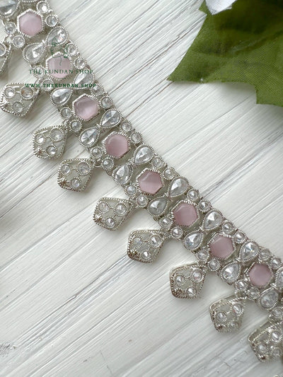 Curious in Silver & Pink Necklace Sets THE KUNDAN SHOP 