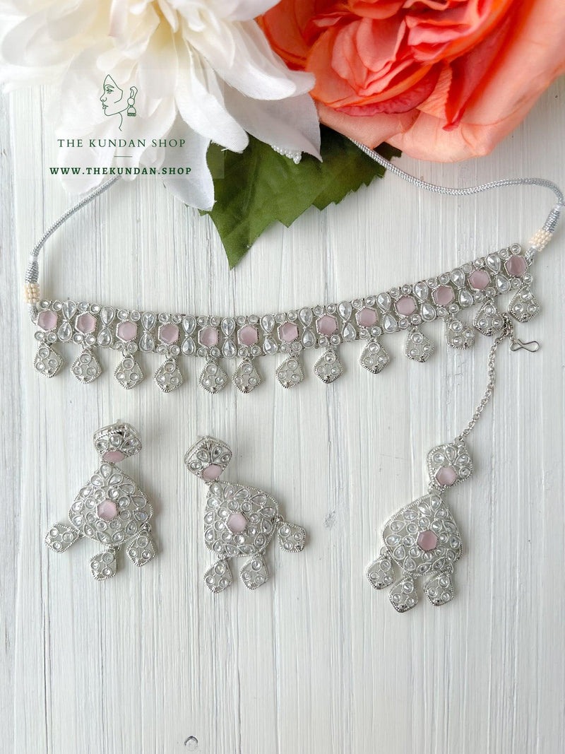Curious in Silver & Pink Necklace Sets THE KUNDAN SHOP 