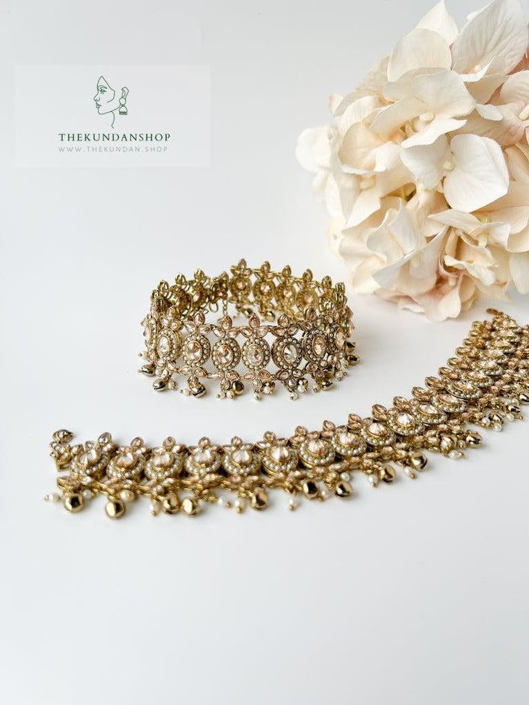 Adorned in Champagne Polki Anklets THE KUNDAN SHOP 