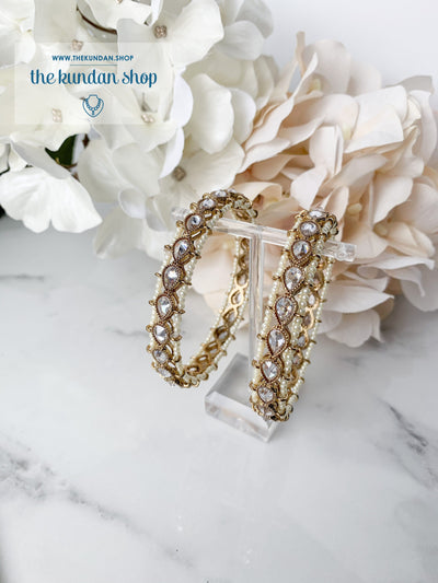 Teardrop Polki Bangle (Pair of 2) Bangles THE KUNDAN SHOP 2'4 Clear Stone 