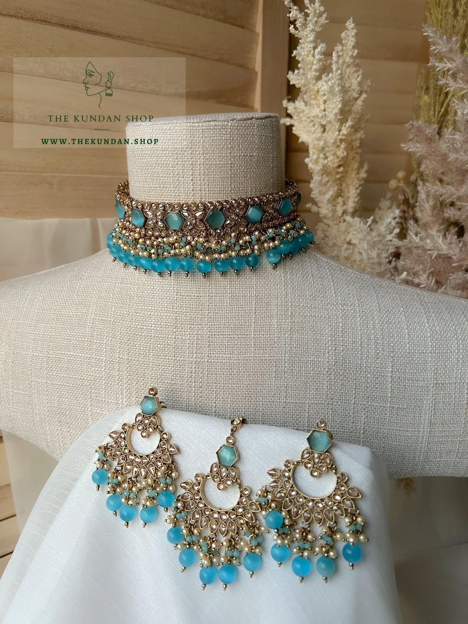 Embrace Polki in Blue Necklace Sets THE KUNDAN SHOP 