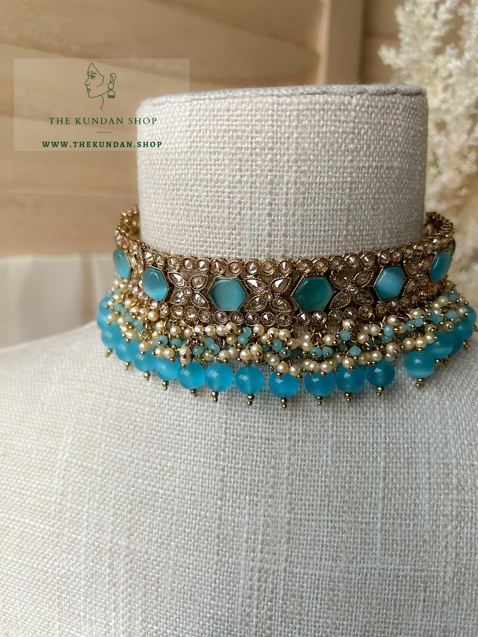 Embrace Polki in Blue Necklace Sets THE KUNDAN SHOP 