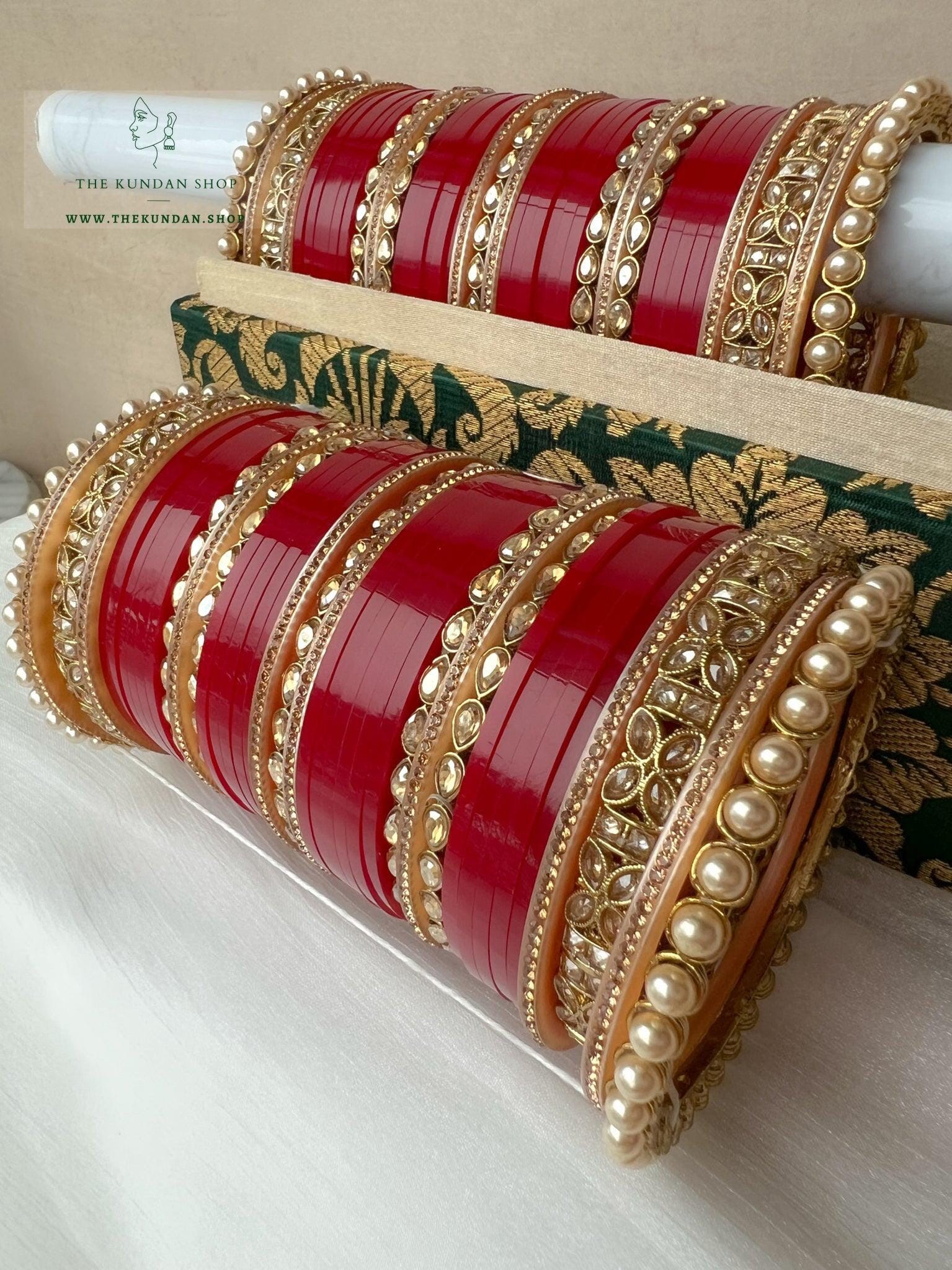 Grand Polki Chooda in Cherry Red Bangles THE KUNDAN SHOP 
