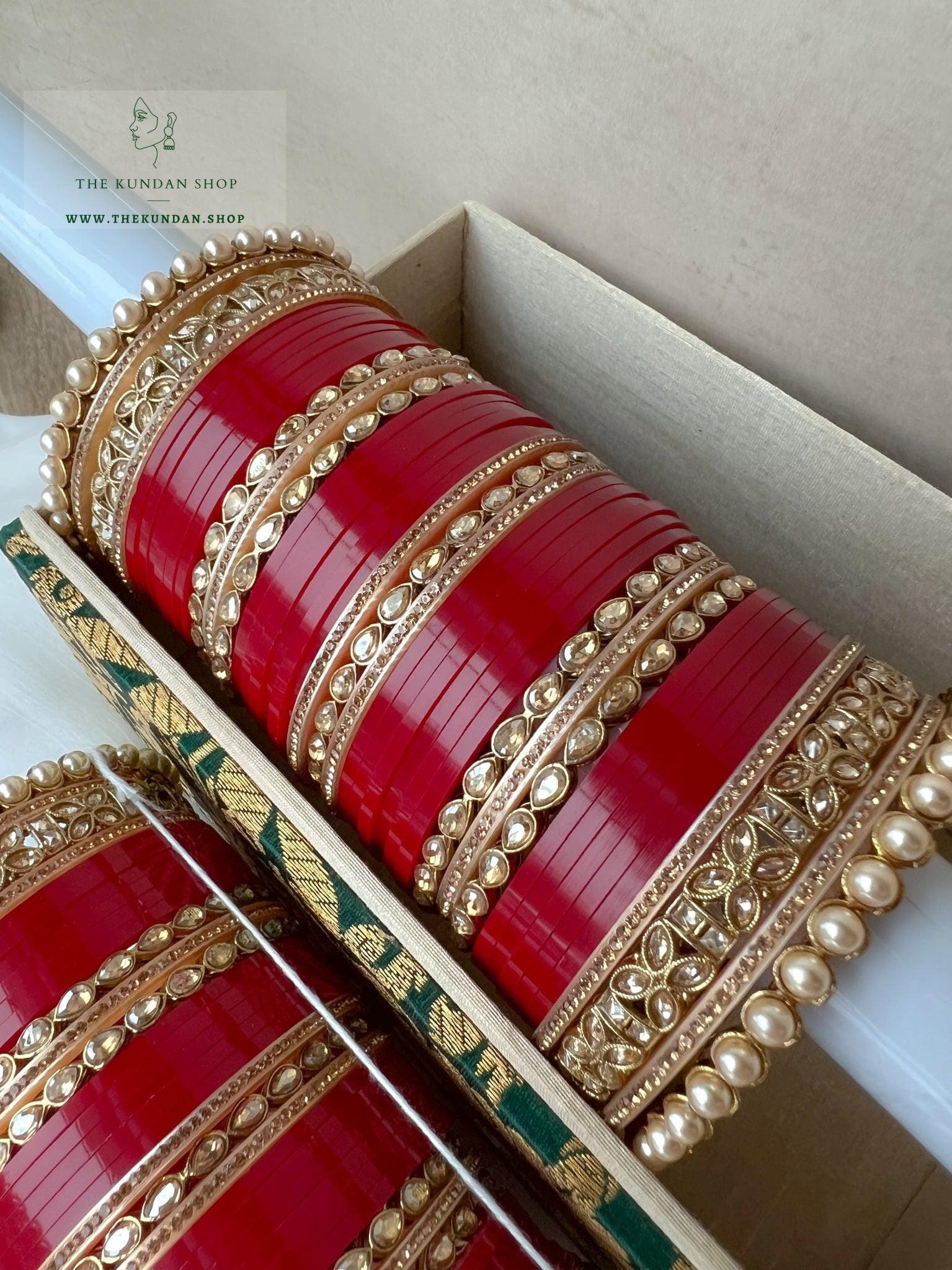 Grand Polki Chooda in Cherry Red Bangles THE KUNDAN SHOP 