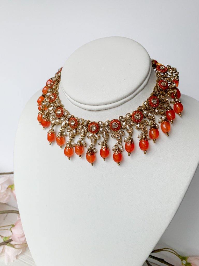 A Hidden Gem Necklace Sets THE KUNDAN SHOP Orange 