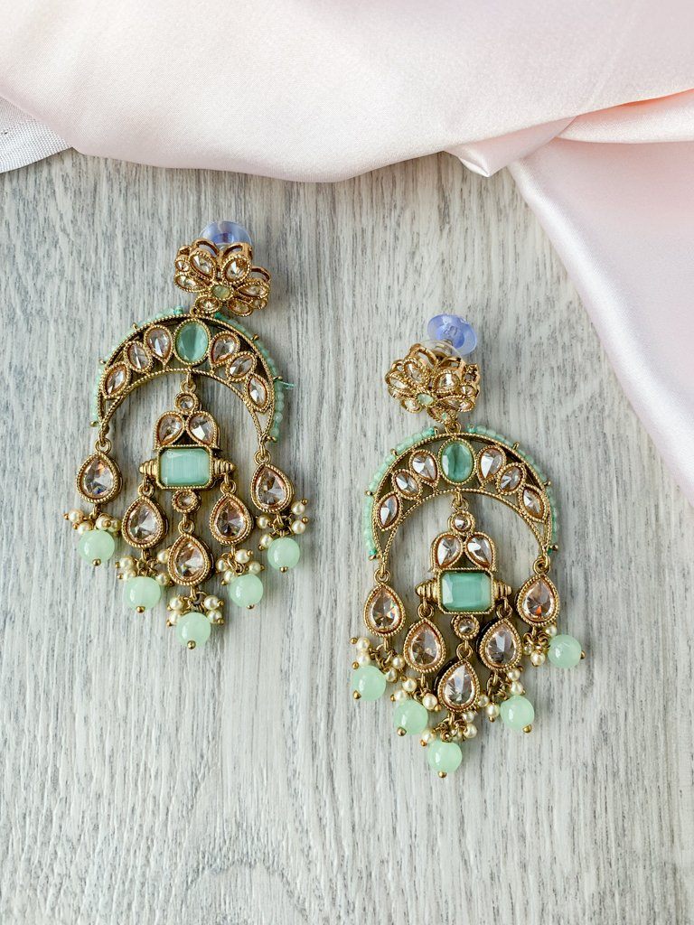 Noble in Polki Earrings THE KUNDAN SHOP Mint 